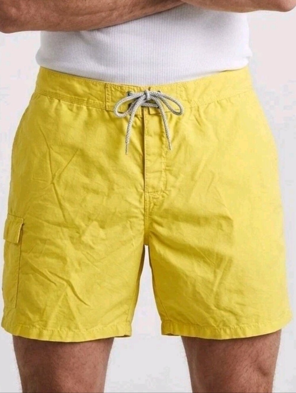 Brooks Brothers Swim Trunks Men XL Yellow Lined Cargo Pocket Hybrid Board Shorts